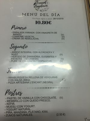 Daily menu  at L'Encant Vegetaria in Barcelona