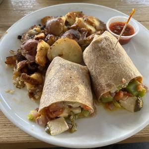 mexican breakfast burrito with tofu and soy cheese  at Swami's Cafe in San Diego