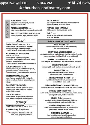 Menu as of June 2020 at The Urban in Canyon Lake