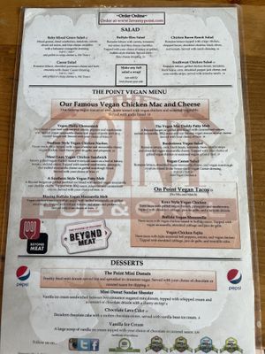 Separate vegan menu.  at The Point in Bend