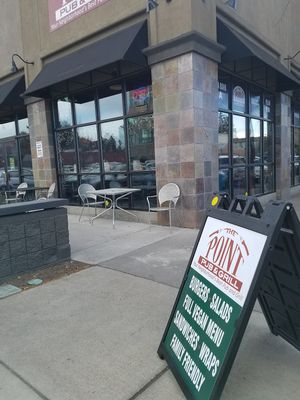 Announcing their full vegan menu out loud, outside! at The Point in Bend