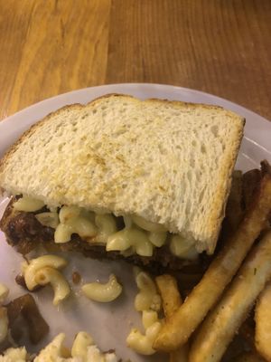 Mac Daddy. Beyond burger with Mac and cheese  at The Point in Bend