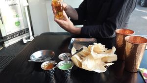 Popadum and chutney selection at Bhaji Pala in Gatley