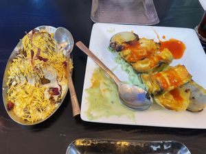 Rages pattice and saffron tofu tikka  at Bhaji Pala in Gatley