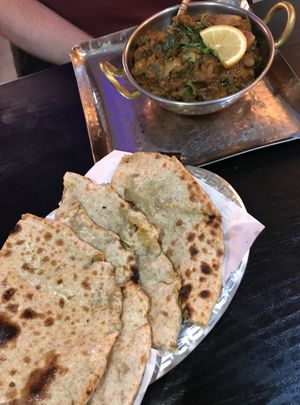 Paratha and okra dish  at Bhaji Pala in Gatley