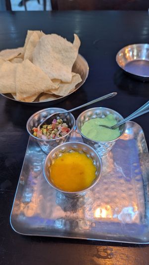 Popadums and chutneys at Bhaji Pala in Gatley