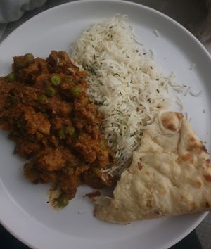 Soya Rahara, Jeera Rice & Garlic Naan at Bhaji Pala in Gatley