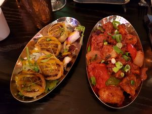 Pin wheels and Tofu with peppers at Bhaji Pala in Gatley