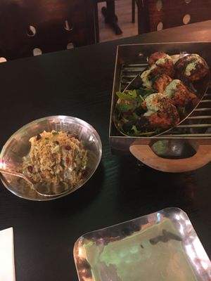 Tandoori broccoli and avocado/chickpea starters at Bhaji Pala in Gatley
