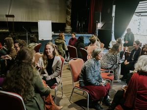 Nimbin Women in business crew enjoying  the Theatre space for a very interactive meet up.  at Nimbin Bush Theatre in Nimbin
