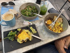 Breakfast bagel, salad, tofu bowl  at Mora Mora - Condesa in Mexico City