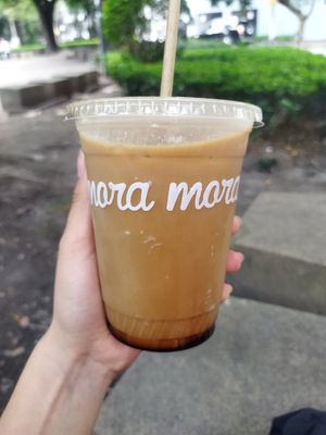 Vegan latte (endulzante de dátil y leche de la casa) at Mora Mora - Condesa in Mexico City