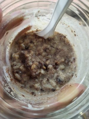 Arroz con leche ya mezclado con el crumble (es una cosa muy deliciosa) at Mora Mora - Condesa in Mexico City