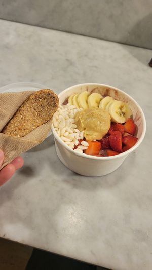 Açai bowl with edible spoon! at Mora Mora - Condesa in Mexico City