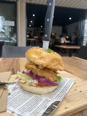 Southern chicken burger at Plant Based Eatz in Gold Coast