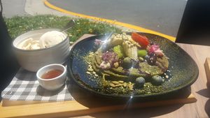 Macha Pancakes at Plant Based Eatz in Gold Coast