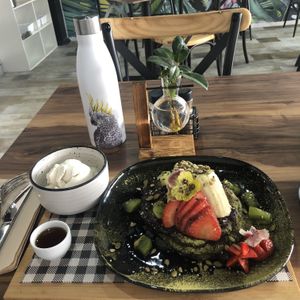 Matcha tea mochi pancakes at Plant Based Eatz in Gold Coast