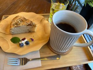 Plant-based cake(gluten-free)&organic coffee  at Ananda in Shizuoka