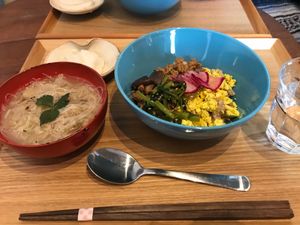 Vegan bowl and today’s soup  at Ananda in Shizuoka
