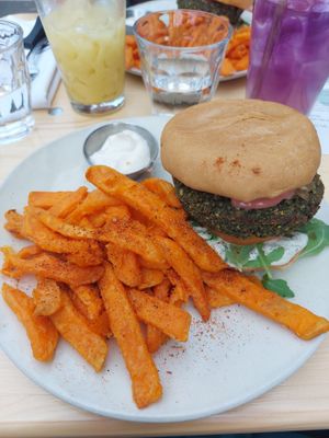 Ghandi burger and fries at Archway Verdun in Montreal