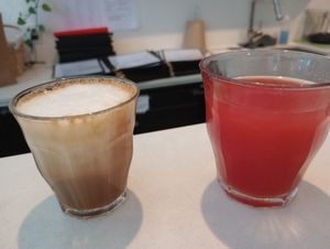 Macchiato and fresh juice at Archway Verdun in Montreal