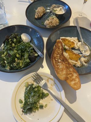 Green goddess salad, lion’s mane karaage, burrata   at Archway Verdun in Montreal