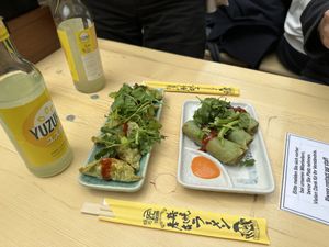 Links scharfe Gyosa rechts Edamame Frühlingsrollen   at Takumi 3rd in Dusseldorf