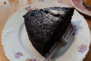Vegan chocolate cake at Shari's Kitchen in Dusseldorf