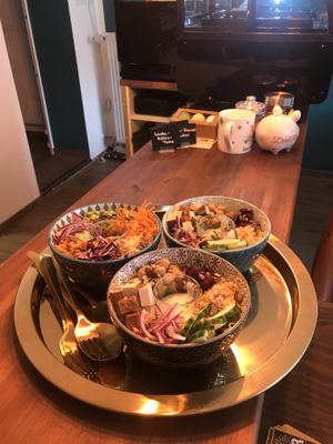 Three appetizer-size Buddha bowls-fresh, filling, and delicious! at Fräulein Grün in Garmisch Partenkirchen
