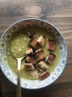 Perfectly seasoned pea and potato soup! at Fräulein Grün in Garmisch Partenkirchen