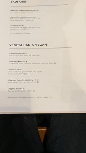 Vegan menu at Linde Oberstrass in Zurich