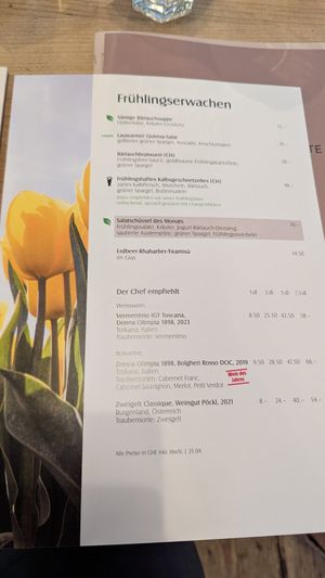 Seasonal menu with vegan option at Linde Oberstrass in Zurich