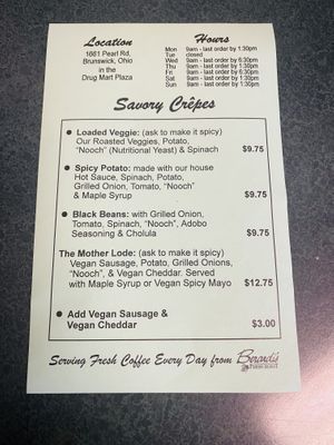 Menu at Kelly's Cafe in Brunswick