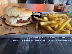 The Beyond London Burger (vegan cheddar and bacon) at Tundra Fusion Burger in Malaga