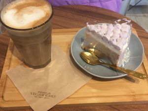 Latte and taro cake at Shochiku-en in Tokyo