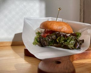 Umi-Burger (faux tuna salad sandwich) - the bread is very delicious   at Shochiku-en in Tokyo