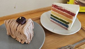 Rainbow cake and Mont Blanc cake at Shochiku-en in Tokyo