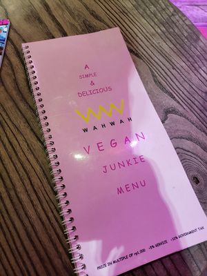 Separate vegan menu at Wah Wah Burger in Kuta