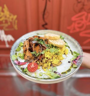 Tofu scrambled eggs  at Lion's Locker in Budapest