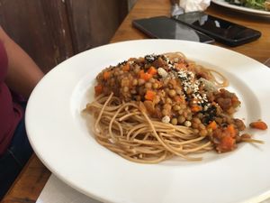 Espagueti a la boloñesa de lentejas vegano 100/100  at co.co.a  in San Juan Del Rio