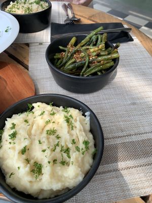 Garlic mash and chilli green beans  at Scarlett Skyy in Galle