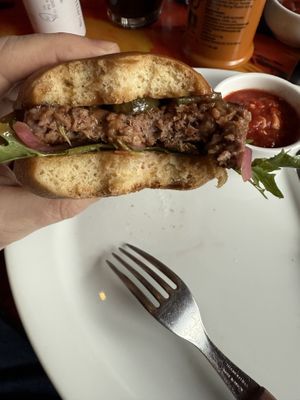 Succulent well cooked Beyond burger   at Blå Rock in Tromsoe