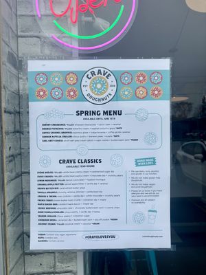 Donut menu  at Crave Doughnuts in Whitby