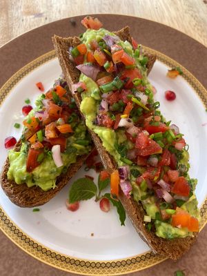 Smashed avocado with salsa fresco on rye baguette  at The Native in Weligama