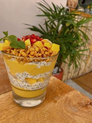 Chia over night pudding with homemade mango sauce and caramelised lentils  at The Native in Weligama