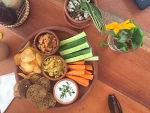 Vegan snack platter with mango chutney, salsa, and coconut sour cream.  at The Native in Weligama