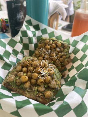 Avocado toast y garbanzos  at Changomango in Merida