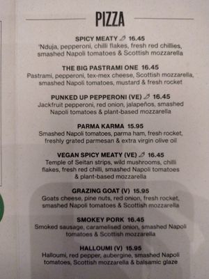 Pizza menu as December 2024 at BrewDog - Outpost in Dublin