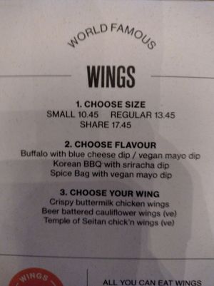 Wings menu as of December 2024 at BrewDog - Outpost in Dublin