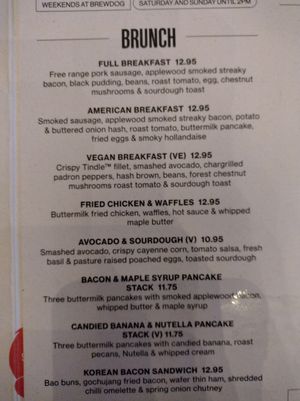 Brunch menu as of December 2024 at BrewDog - Outpost in Dublin